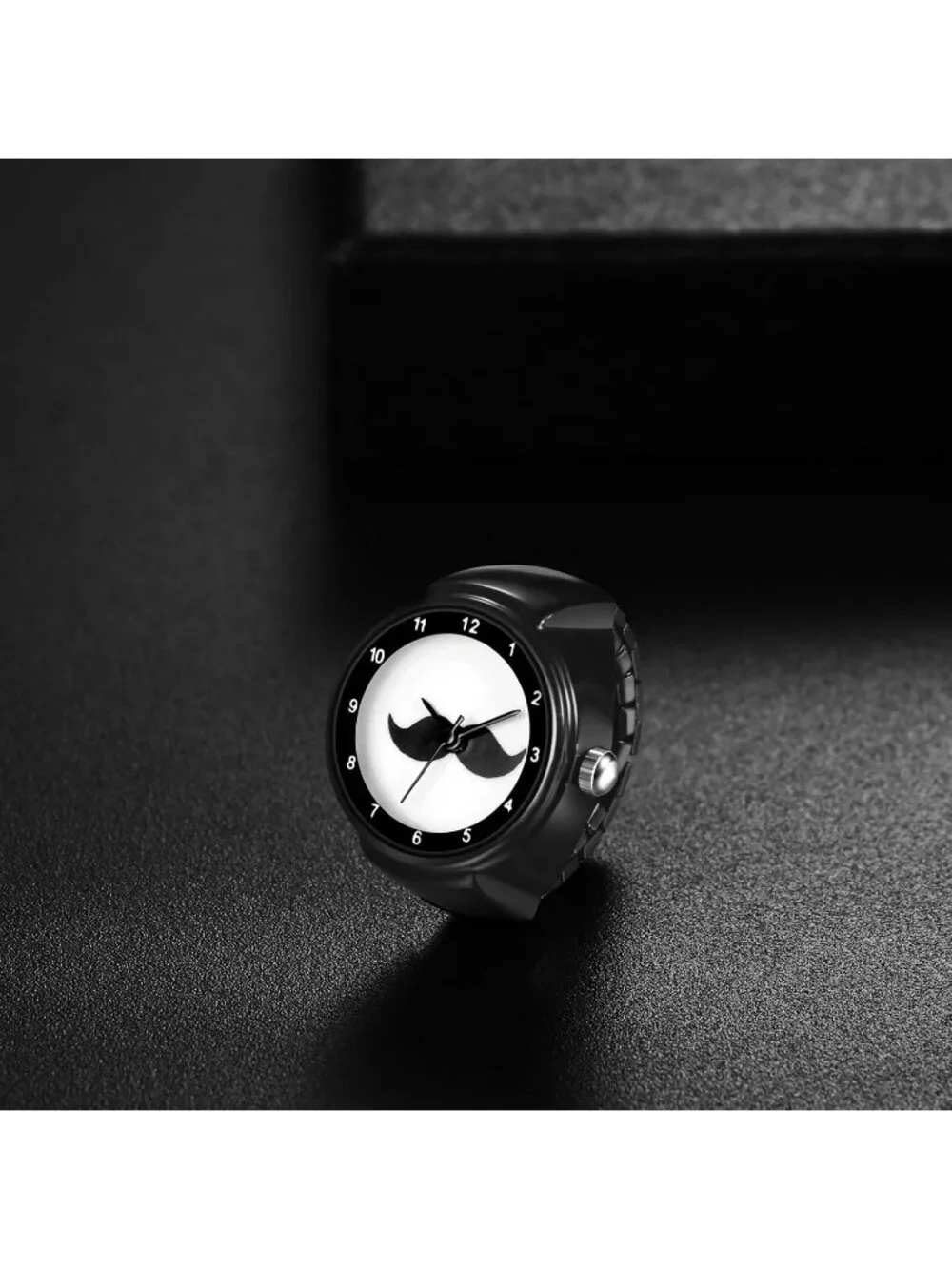 Unisex Black Analog Quartz Stainless Steel Arabic Numerals Casual Ring Watch
